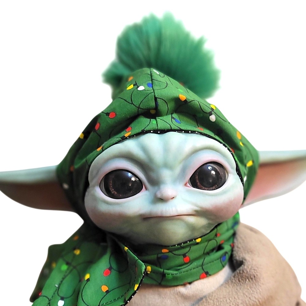 Christmas Lights Hat & Scarf Set For 11" Baby Child Yoda &  life-size Grogu Doll
